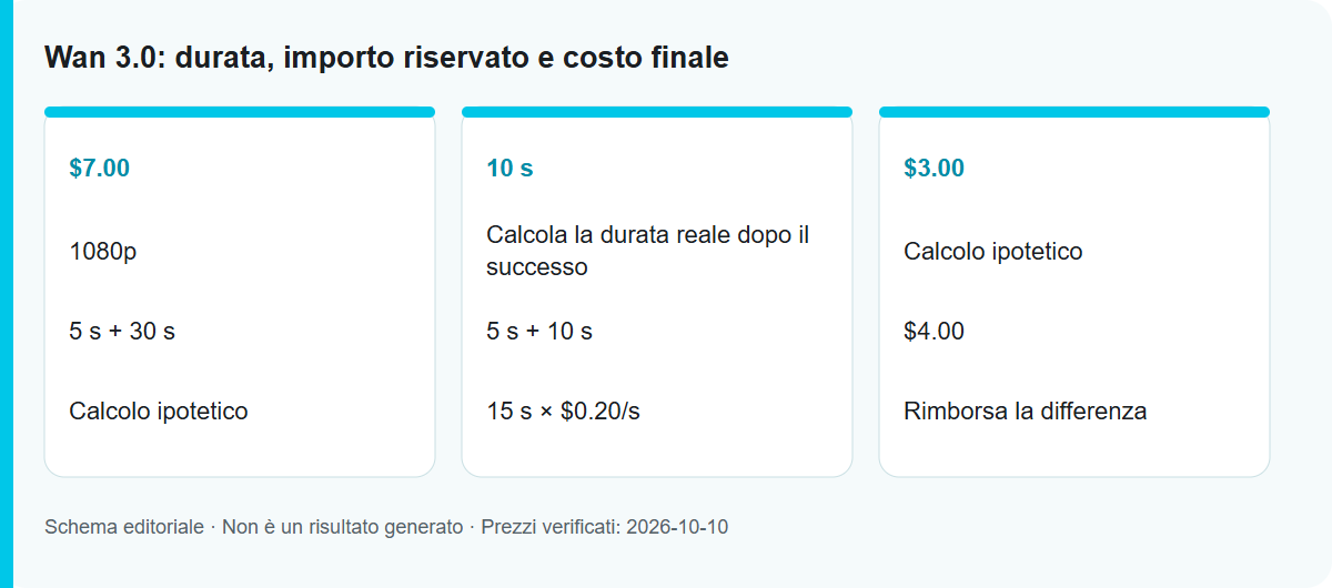 Wan 3.0: durata, importo riservato e costo finale: Schema del processo, non un risultato del modello testato