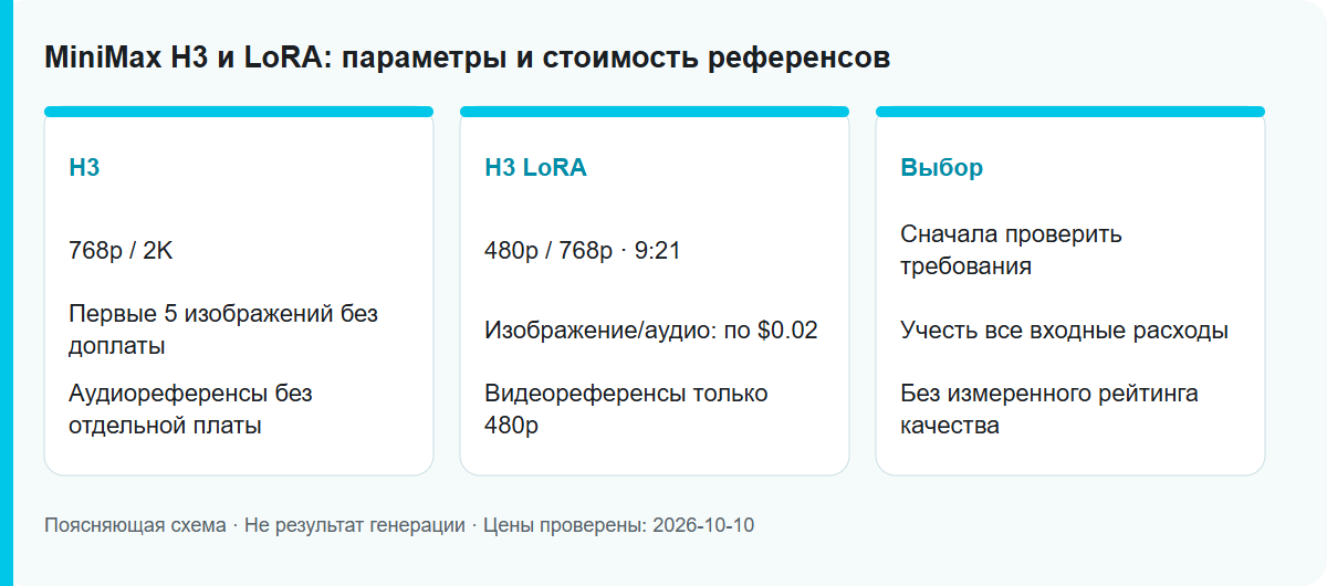 MiniMax H3 и LoRA: параметры и стоимость референсов: Схема процесса, не проверенный результат модели