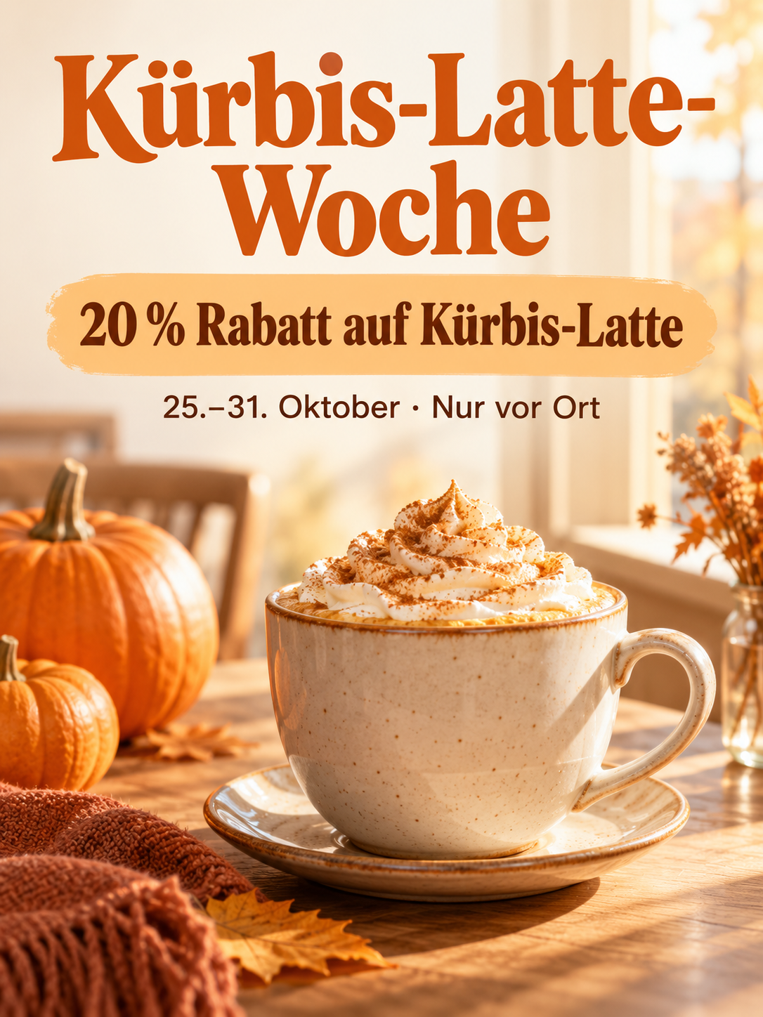 Warmes Café-Plakat mit Kürbis-Latte-Angebot