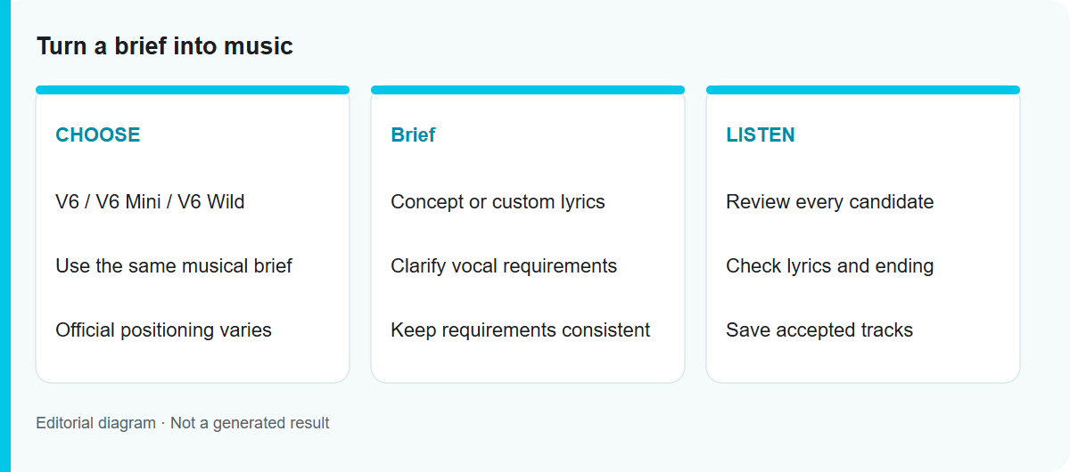 Turn a brief into music: Editorial workflow diagram, not a tested model output