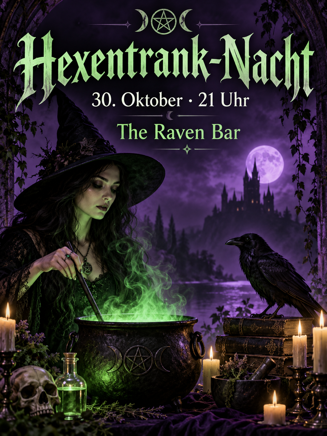 Gothic-Plakat in Violett und Grün