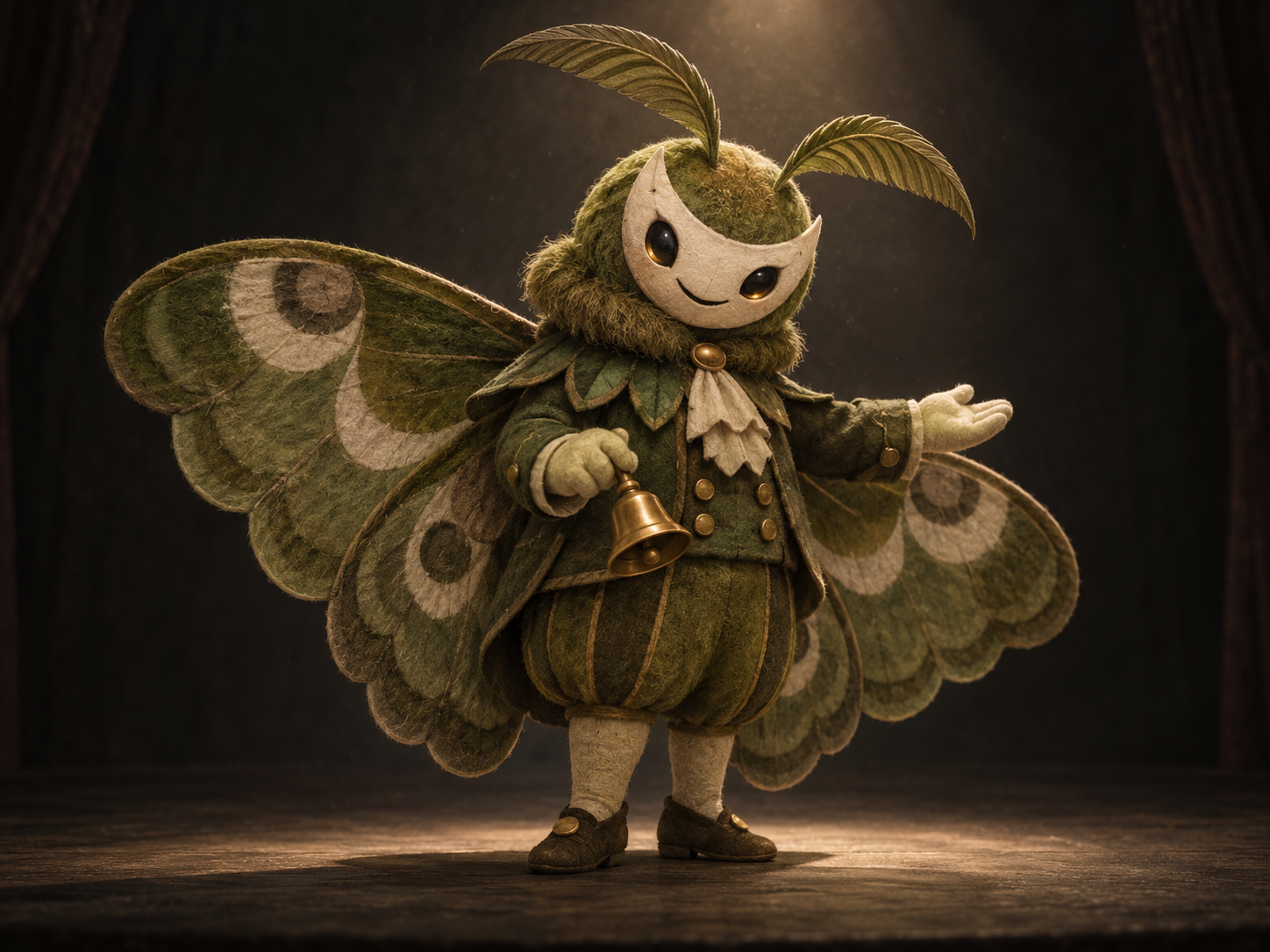 Moth usher carrying a brass bell