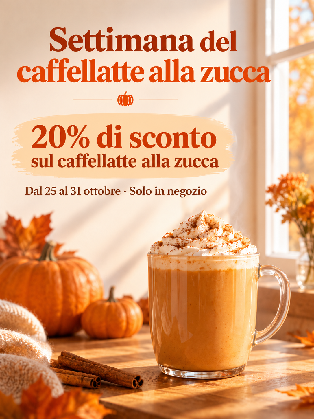 Poster caldo con offerta sul caffellatte alla zucca