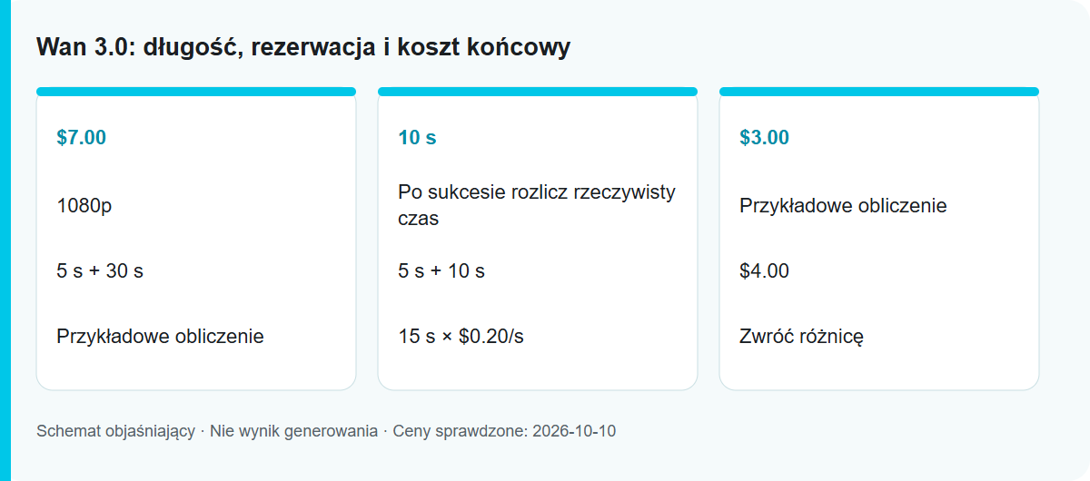 Wan 3.0: długość, rezerwacja i koszt końcowy: Schemat procesu, nie przetestowany wynik modelu