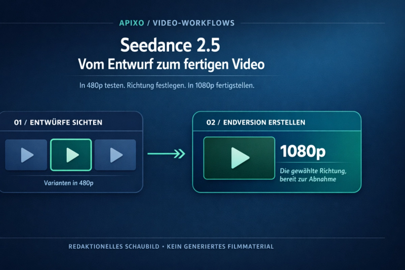 Schaubild: Aus drei 480p-Entwürfen wird eine Variante ausgewählt und als fertiges 1080p-Video erstellt.