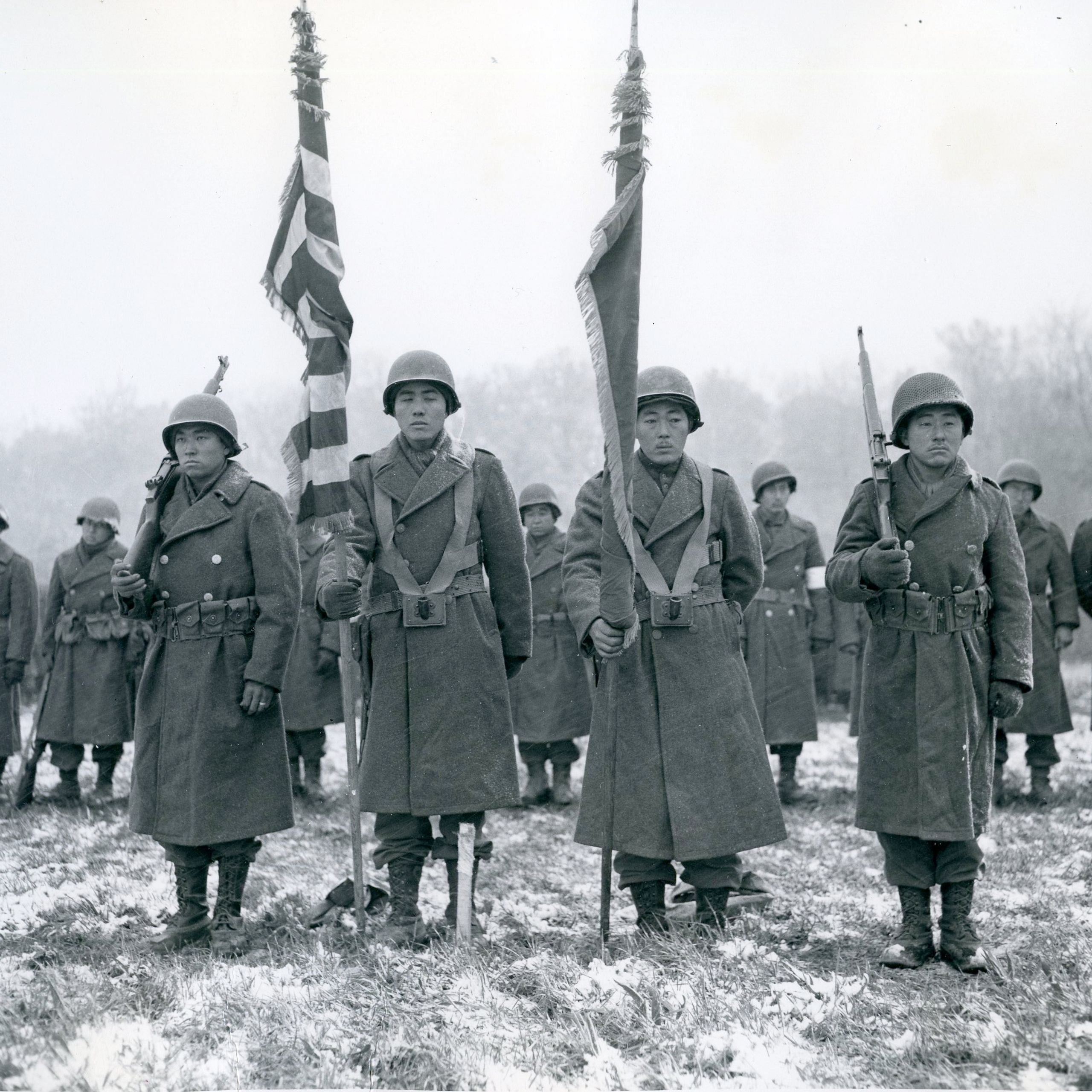 Historic photo of 442nd regiment Color Guard.
