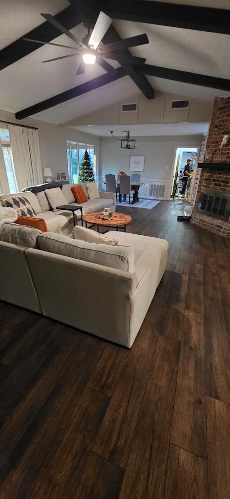 Hardwood living room floors cleaned and gleaming