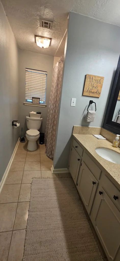 Guest bathroom cleaned from counter to floor
