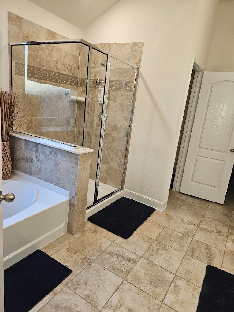 Shower glass and tile polished to a streak-free finish