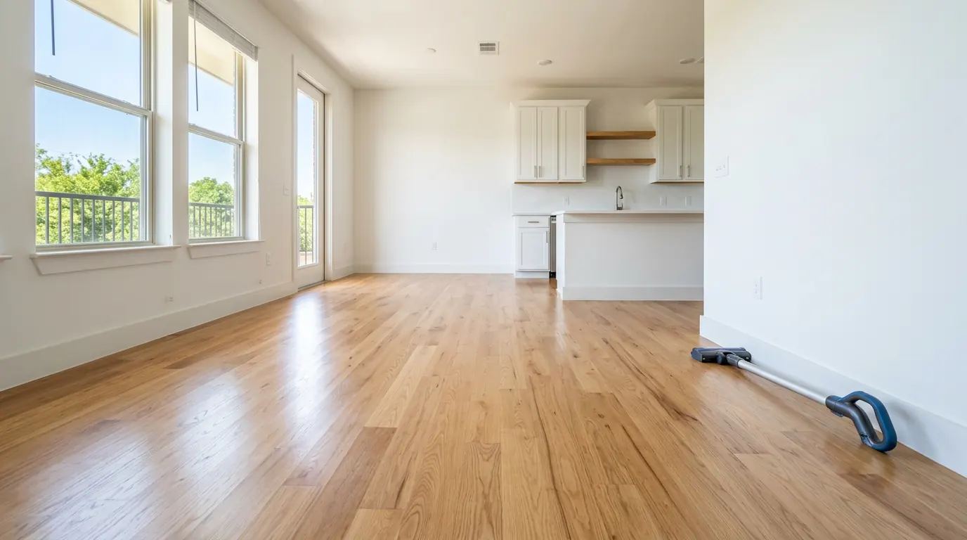 Freshly cleaned empty apartment with hardwood floors ready for move-out inspection