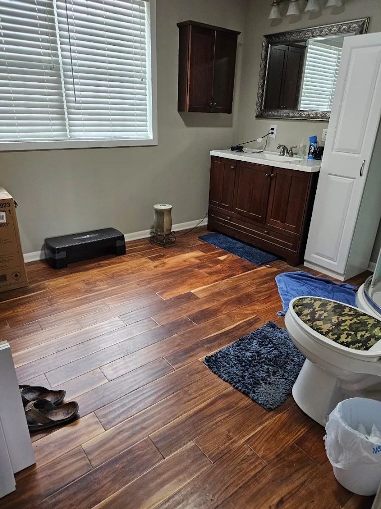 Bathroom floors mopped and sanitized
