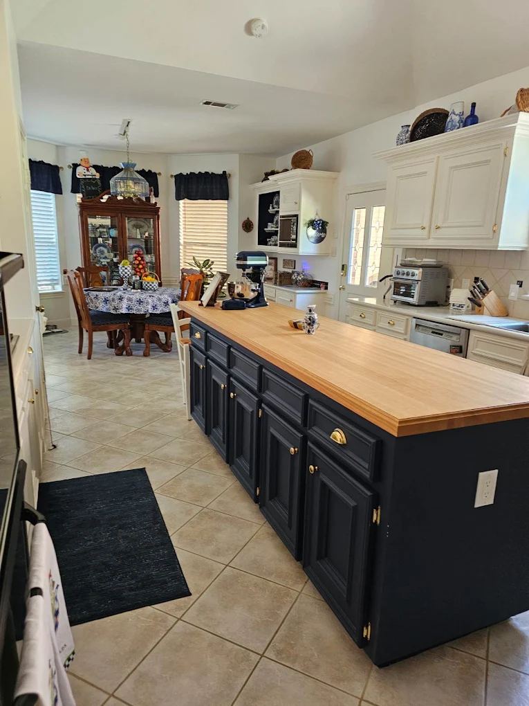 Kitchen counters and island cleaned and sanitized