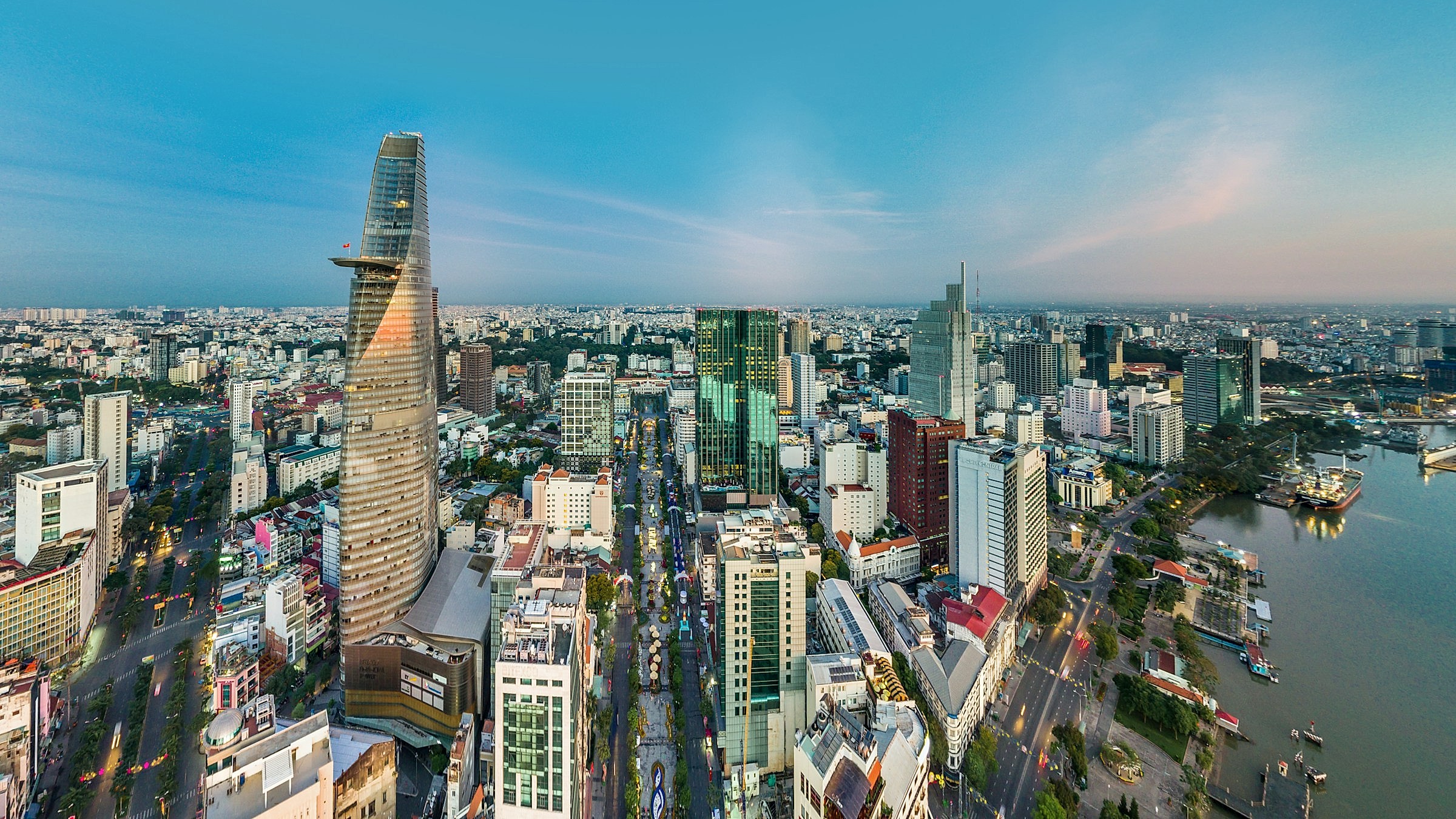 Central Ho Chi Minh City and the Saigon River from above