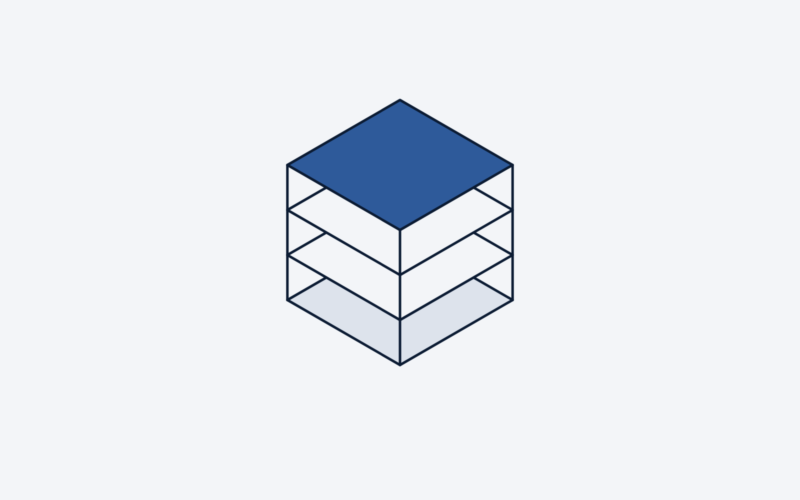 Illustration: four stacked floor plates of a building, the top one in blue