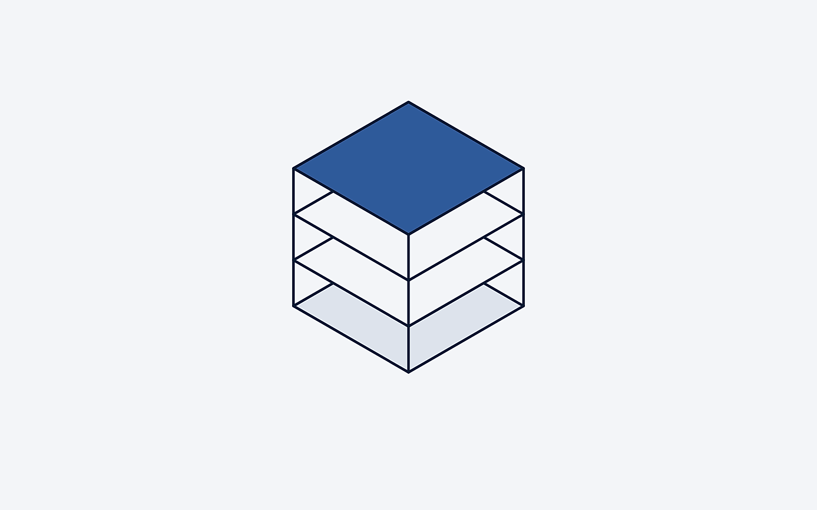 Illustration: four stacked floor plates of a building, the top one in blue