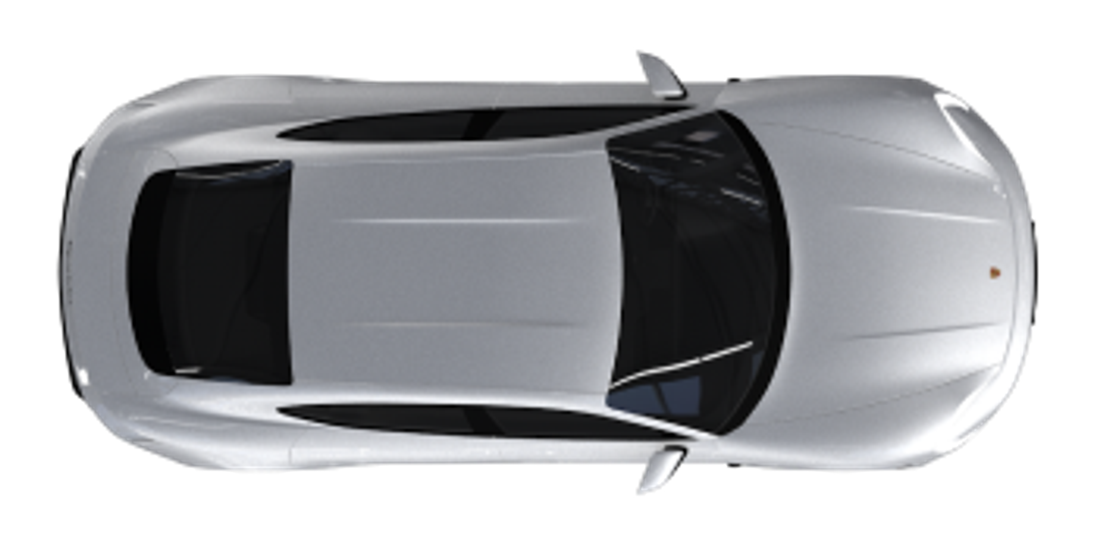 an aerial view of a silver porsche on a black background