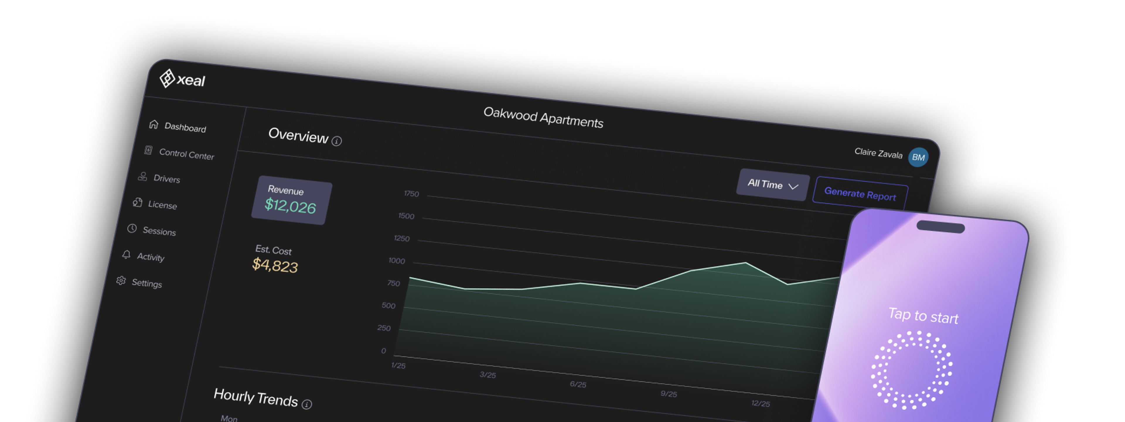 Xeal software dashboard and cellphone