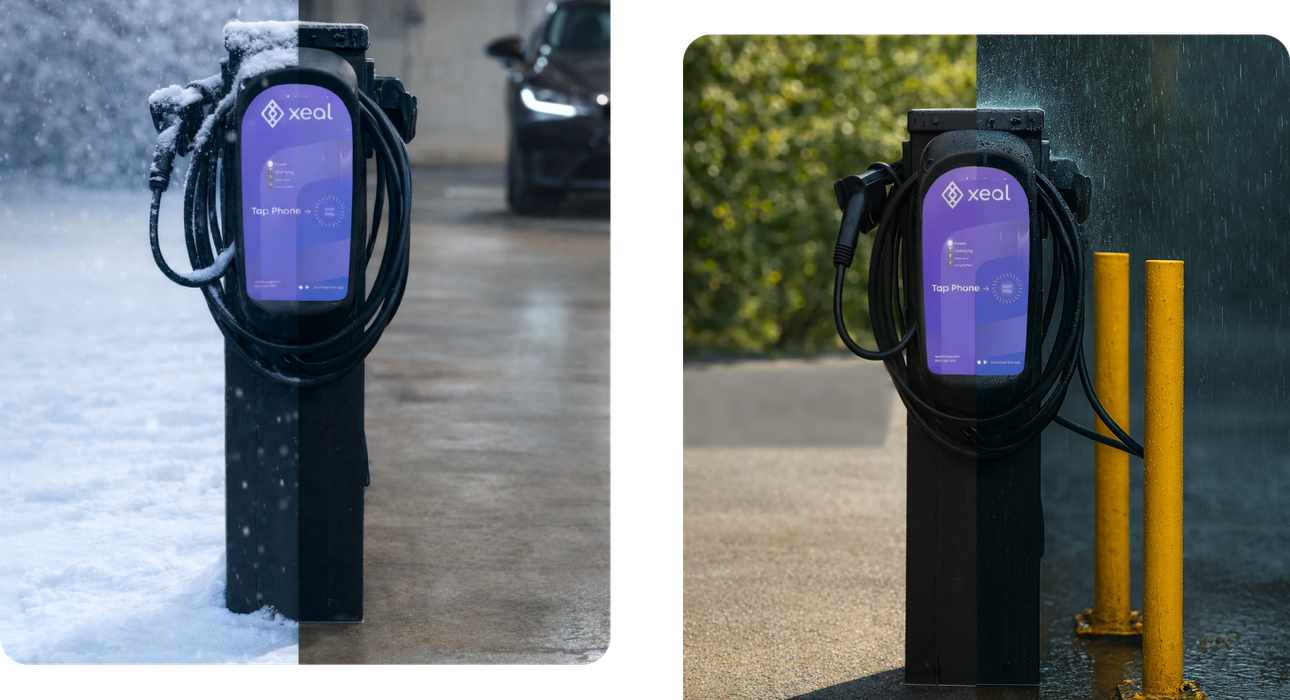 2 xeal chargers in different weather conditions