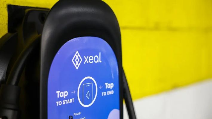 a close up of a charging station for an electric vehicle .