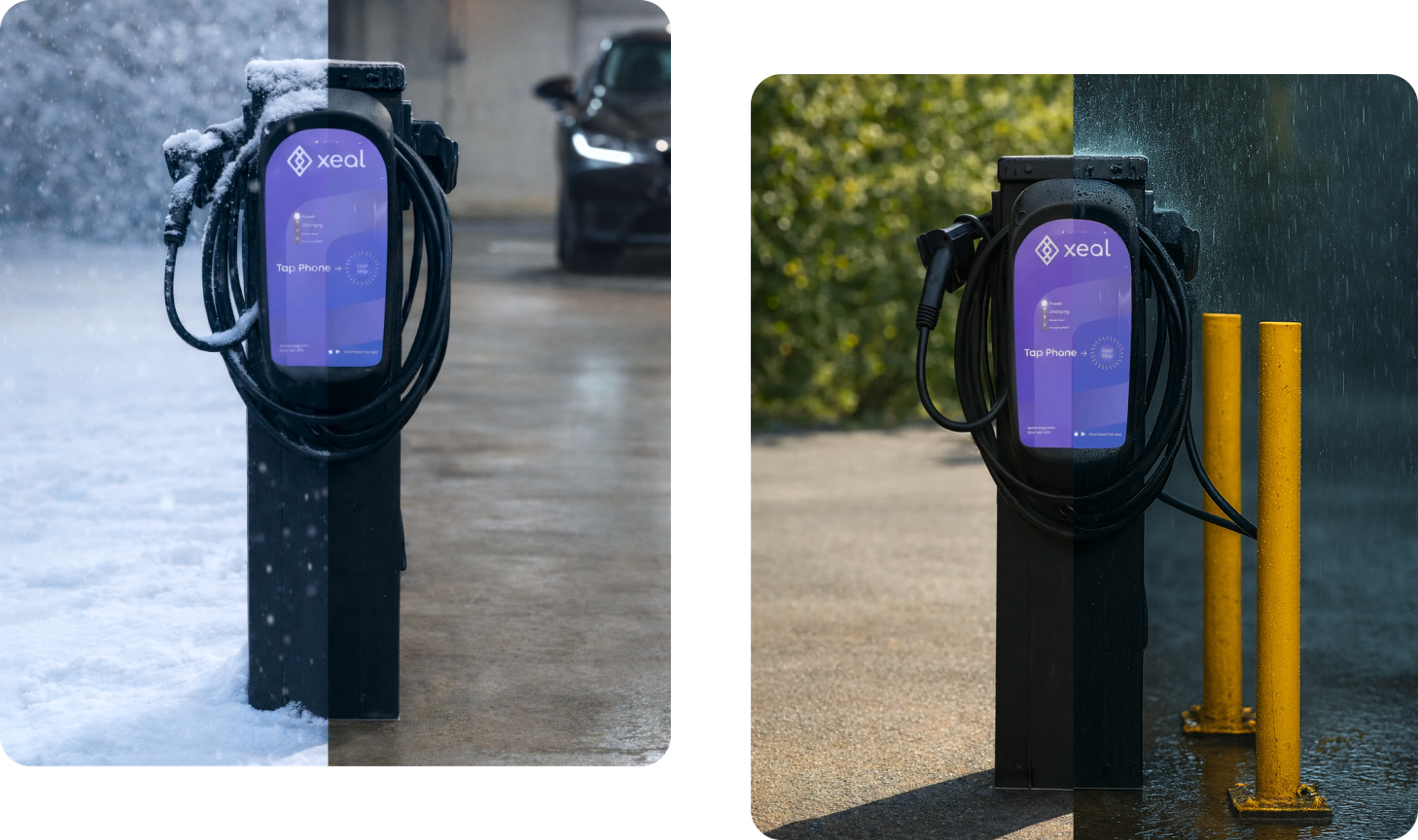 2 xeal chargers in different weather conditions