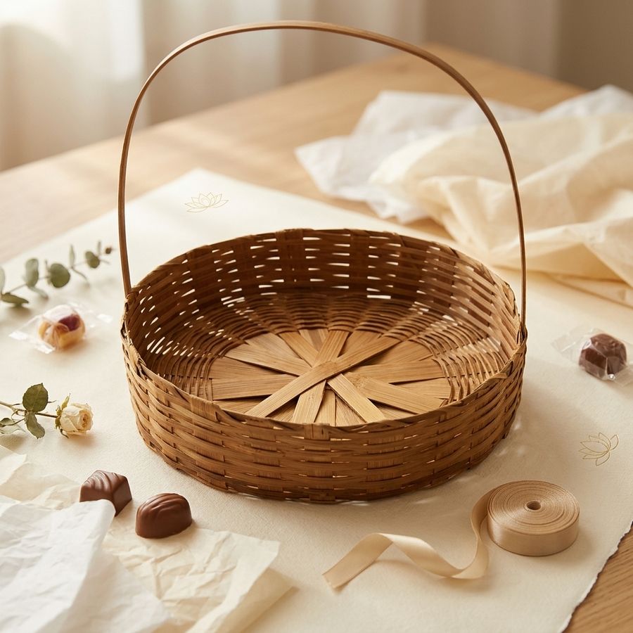 Cesta de palha redonda, foto de catálogo