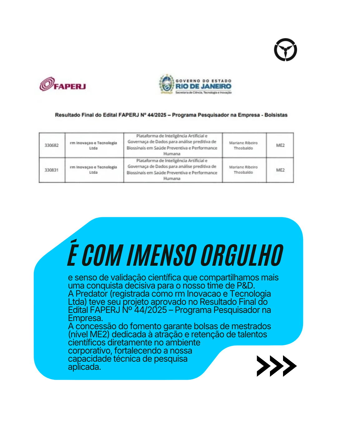 Predator é contemplada no Edital Pesquisador na Empresa FAPERJ