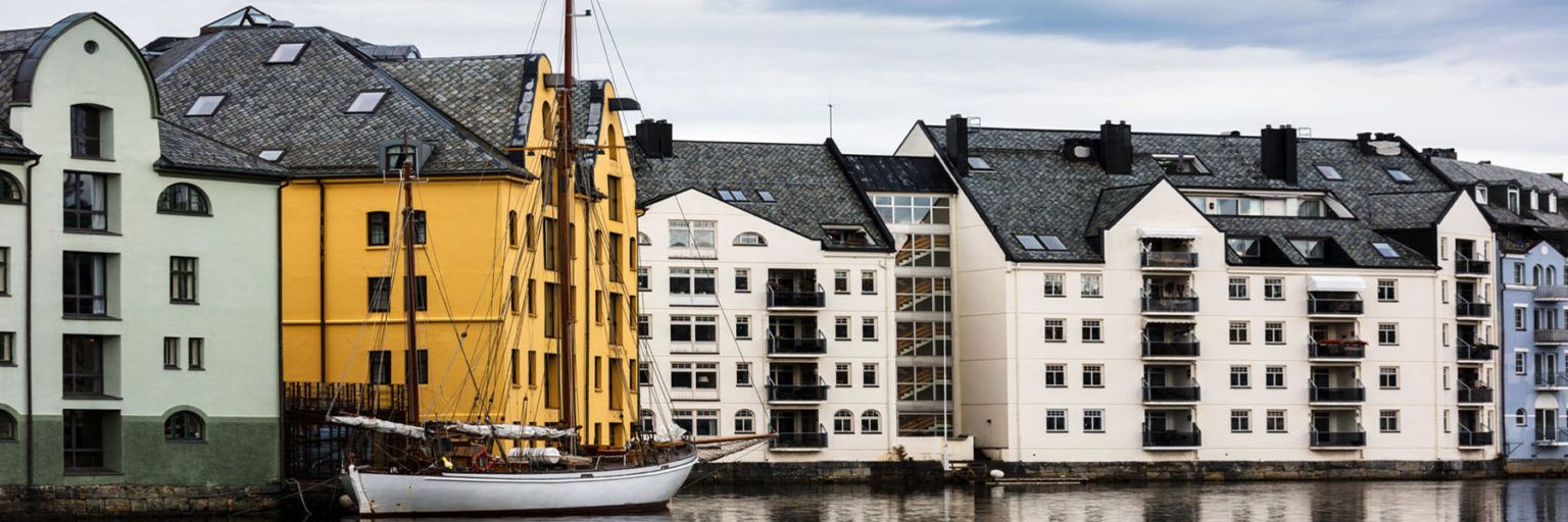 En rekke med hus og boligseksjoner