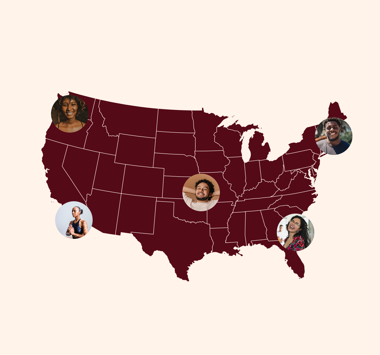 Map showing faces of US participants