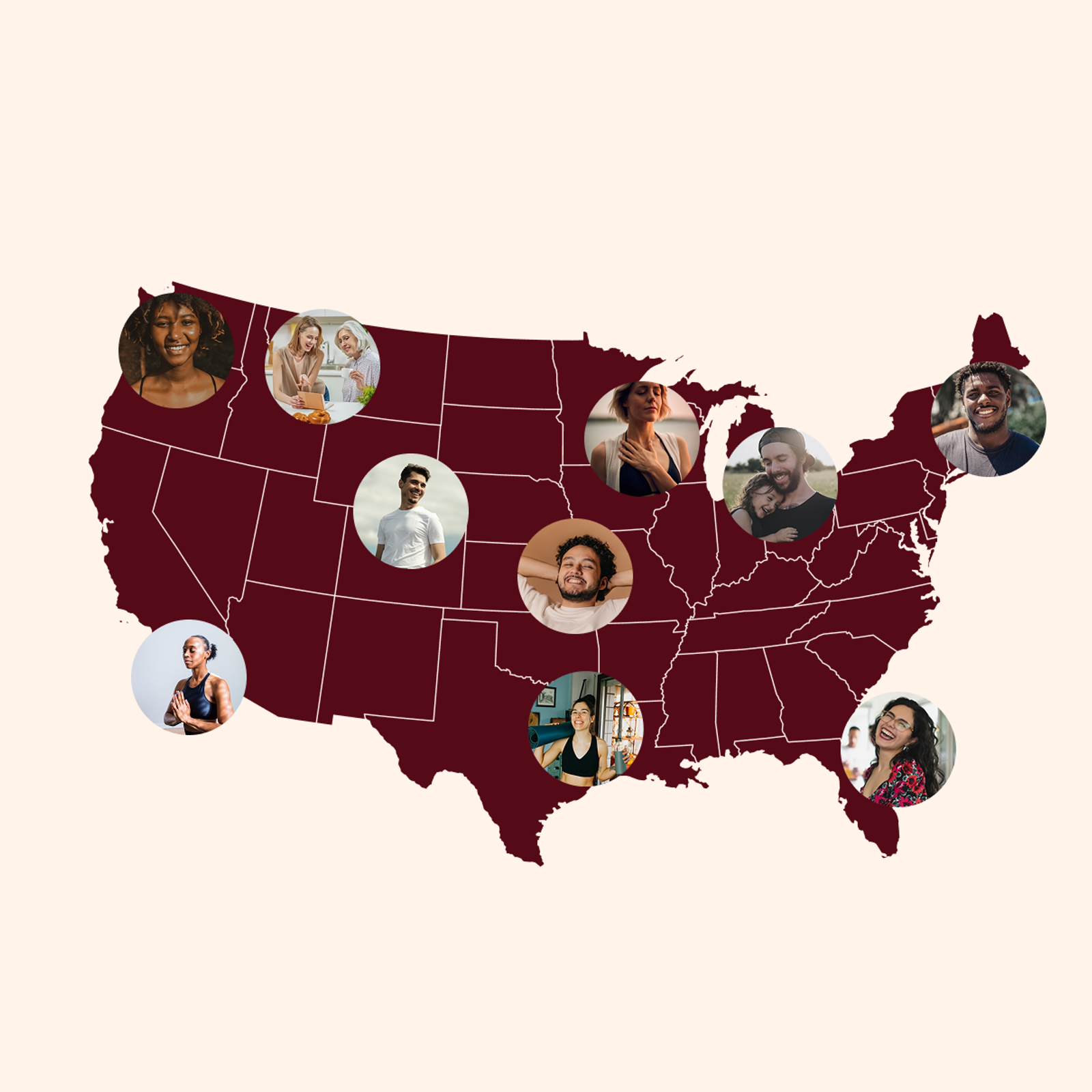Map showing faces of US participants