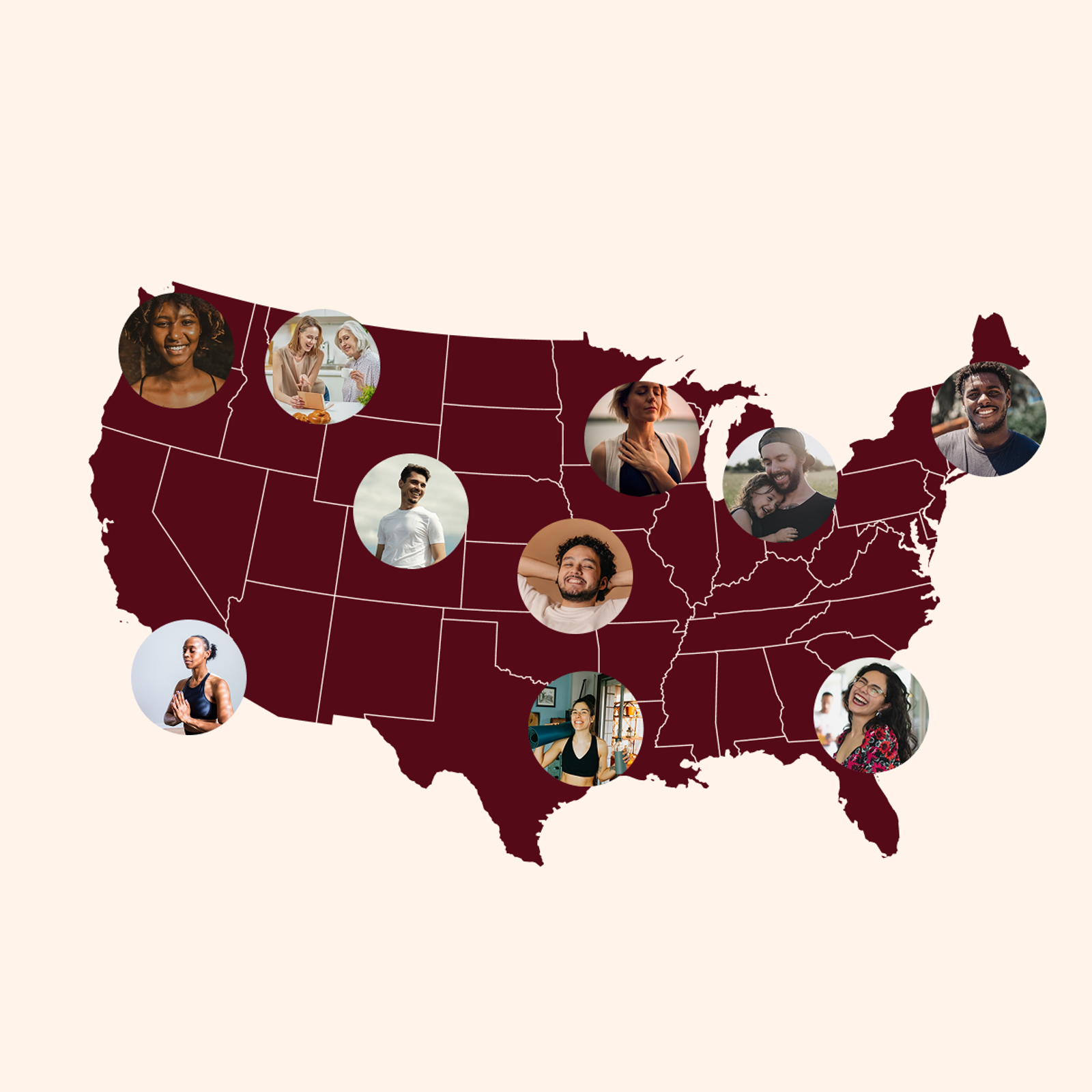 Map showing faces of US participants