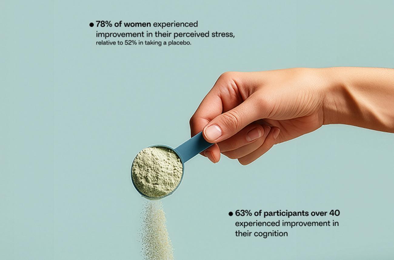 Hand pouring powder from scoop onto empty surface with data overlay