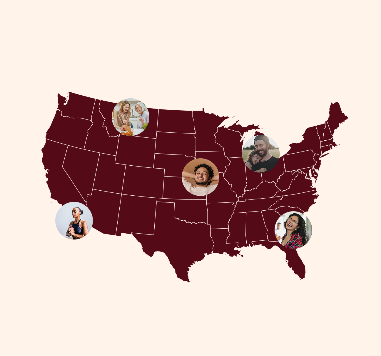 Map showing faces of US participants