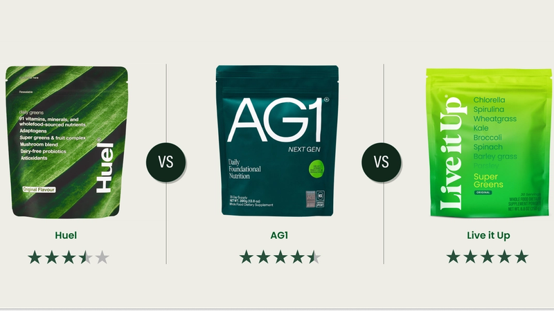 Huel Greens vs. AG1 vs. Live it Up Super Greens: What's Best?