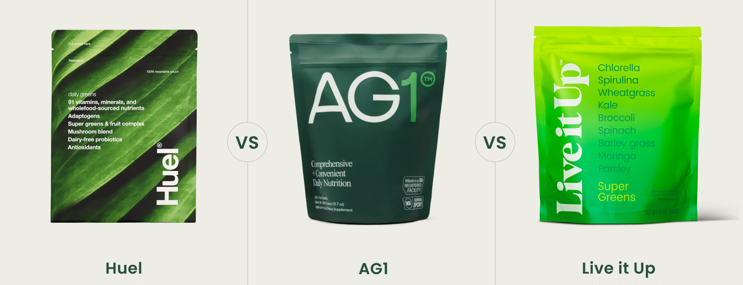 Huel Greens vs. AG1 vs. Live it Up Super Greens: What's Best?