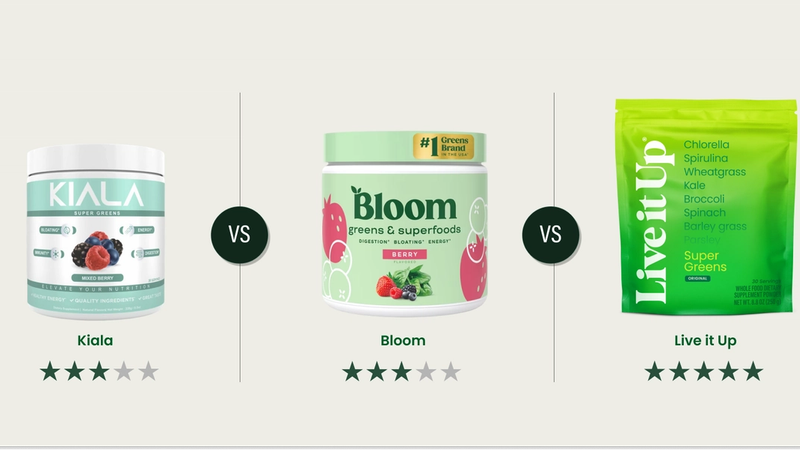 Kiala Greens vs. Bloom Greens vs. Live it Up Super Greens: What’s Best?