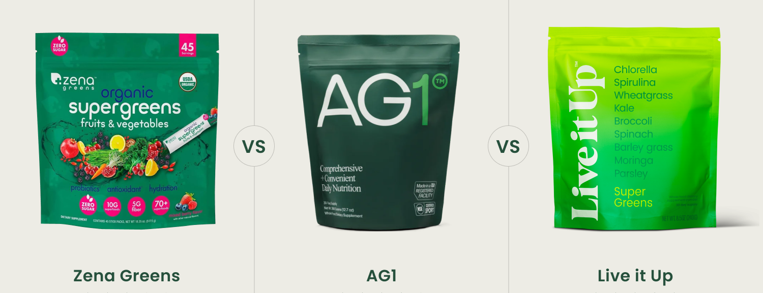 Zena Greens vs. AG1 vs. Live it Up Super Greens: What’s Best?