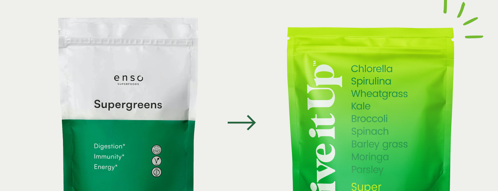 EnsĹŤ Superfoods is now Live it Up - New and old product packaging comparison