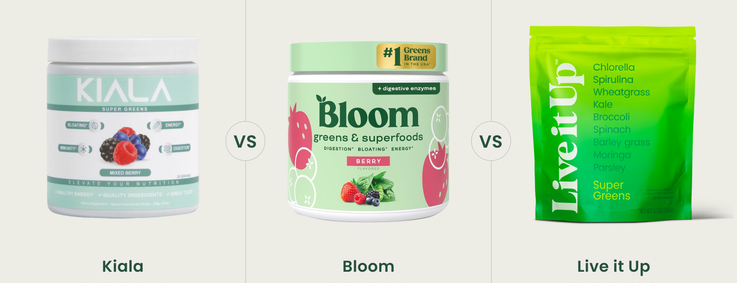 Kiala Greens vs. Bloom Greens vs. Live it Up Super Greens: What’s Best?