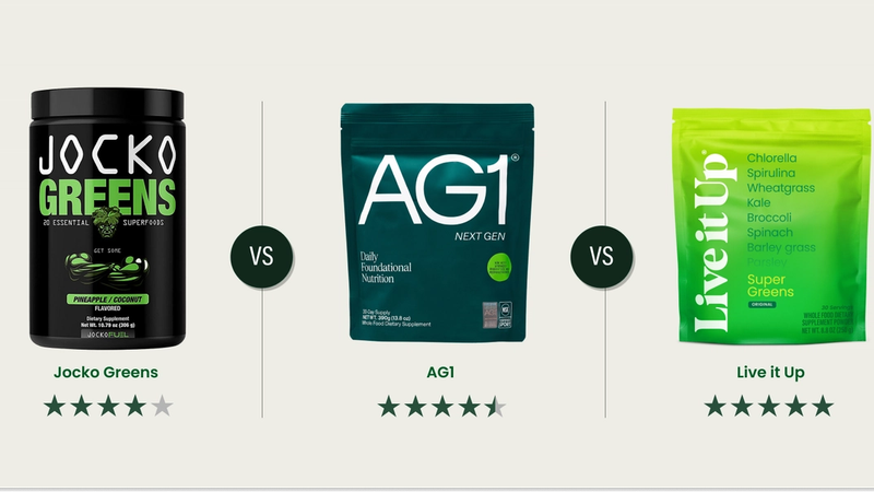 Jocko Greens vs. AG1 Athletic Greens vs. Live it Up Super Greens: What’s Best?