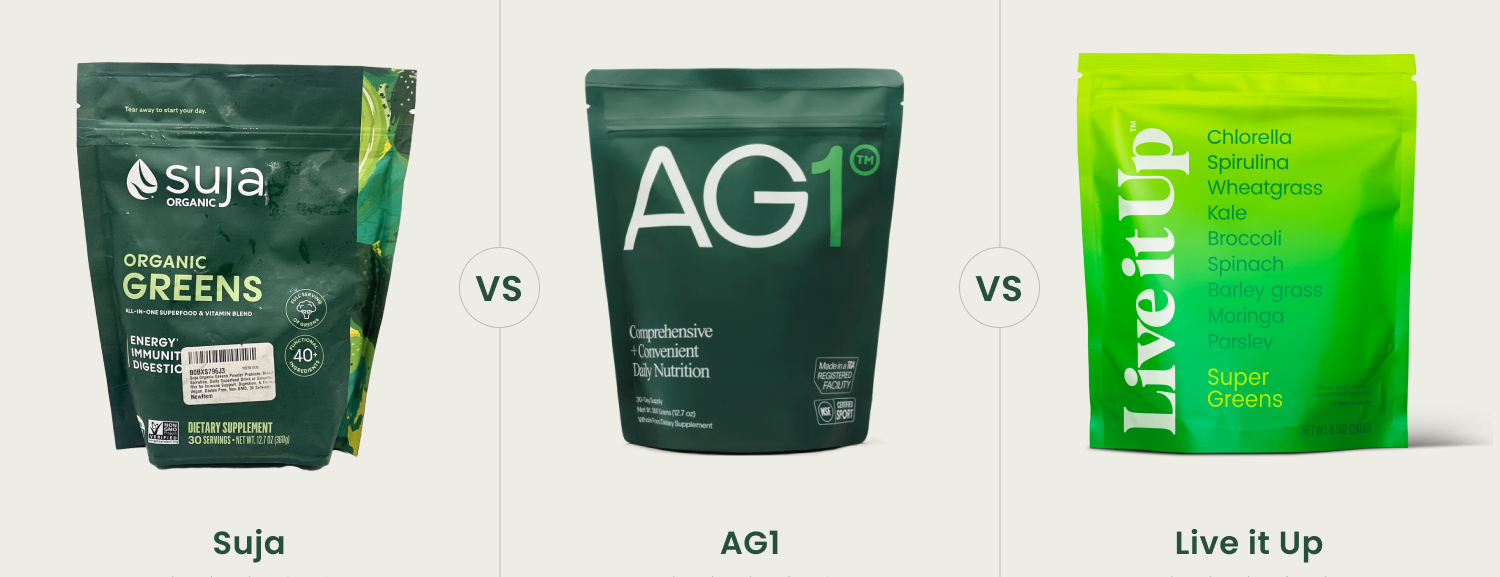 Suja vs. AG1 vs. Live it Up Super Greens: What Should You Choose?