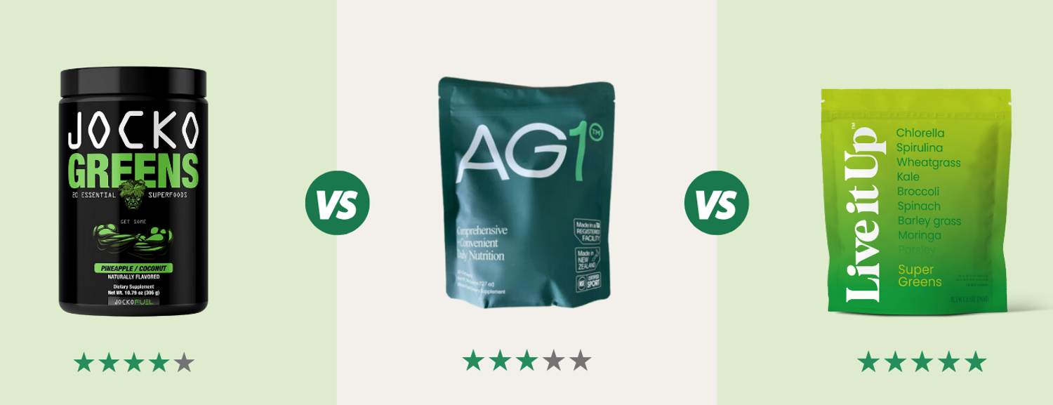 Jocko Greens vs. AG1 Athletic Greens vs. Live it Up Super Greens: What’s Best?