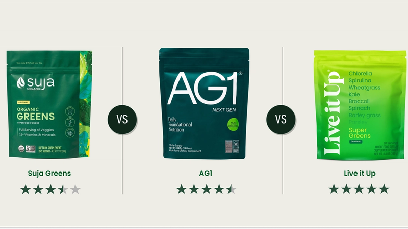 Suja vs. AG1 vs. Live it Up Super Greens: What Should You Choose?