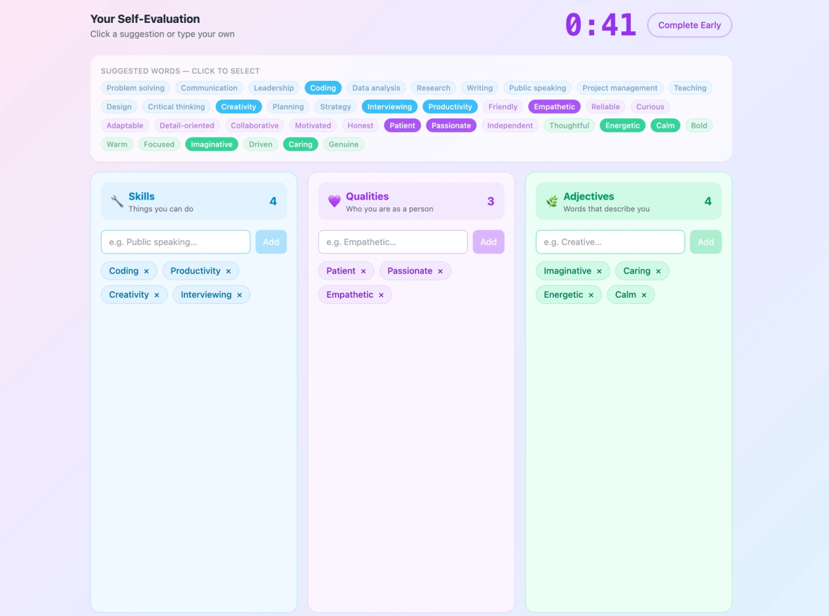 Peerspective word selection interface