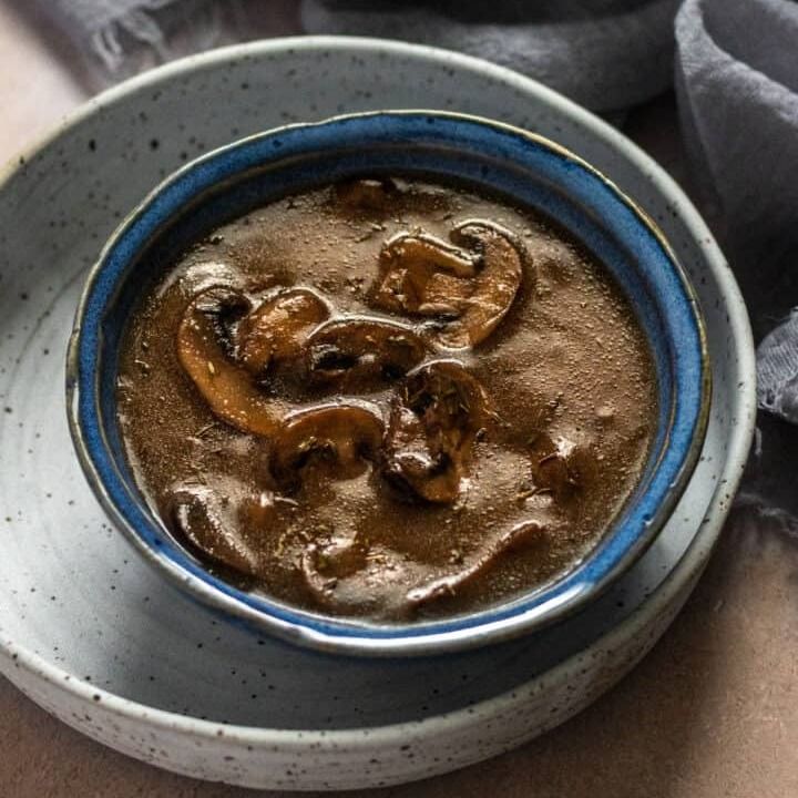 Miso mushroom gravy in a bowl.