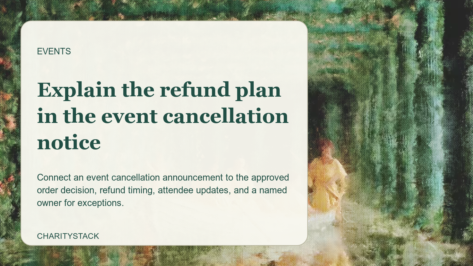 Editorial card over an Aurelia painting of a small boat under a wooded arbor.