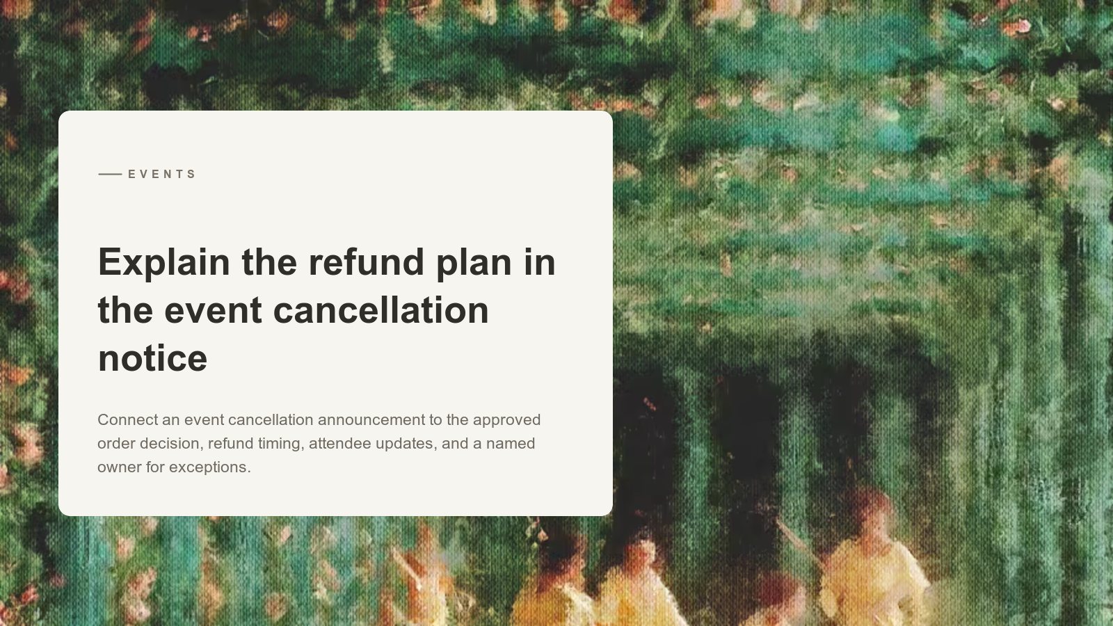 Editorial card over an Aurelia painting of a small boat under a wooded arbor.