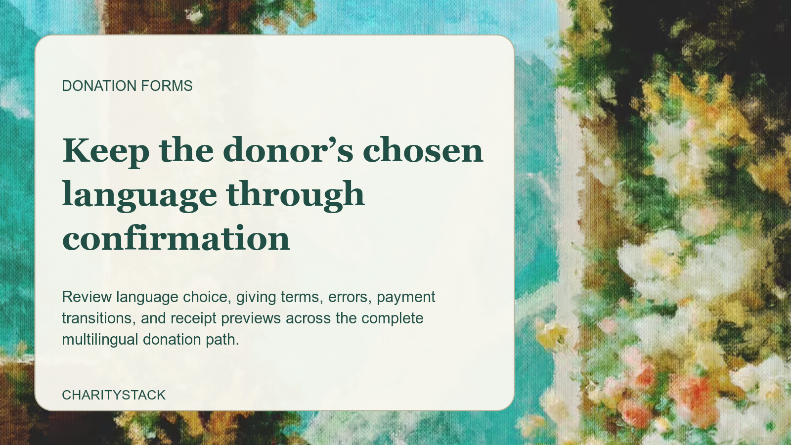 Editorial card over an Aurelia painting of a garden arch opening onto distant mountains.