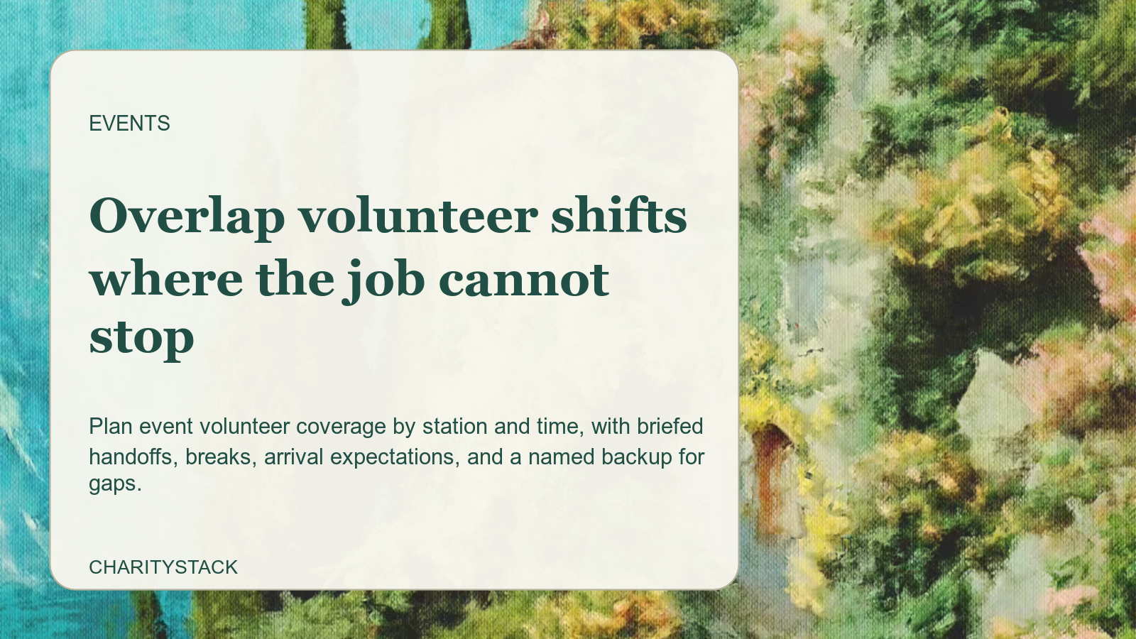 Editorial card over an Aurelia painting of cypress trees beside a hillside villa.