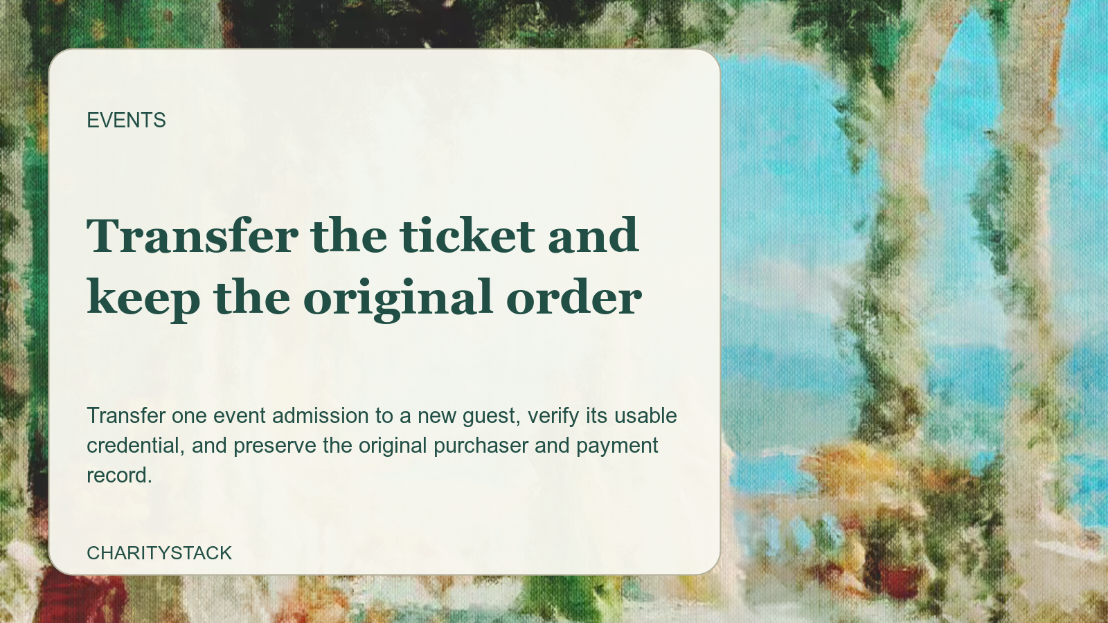 Editorial card over an Aurelia painting of a flowered colonnade and distant mountains.