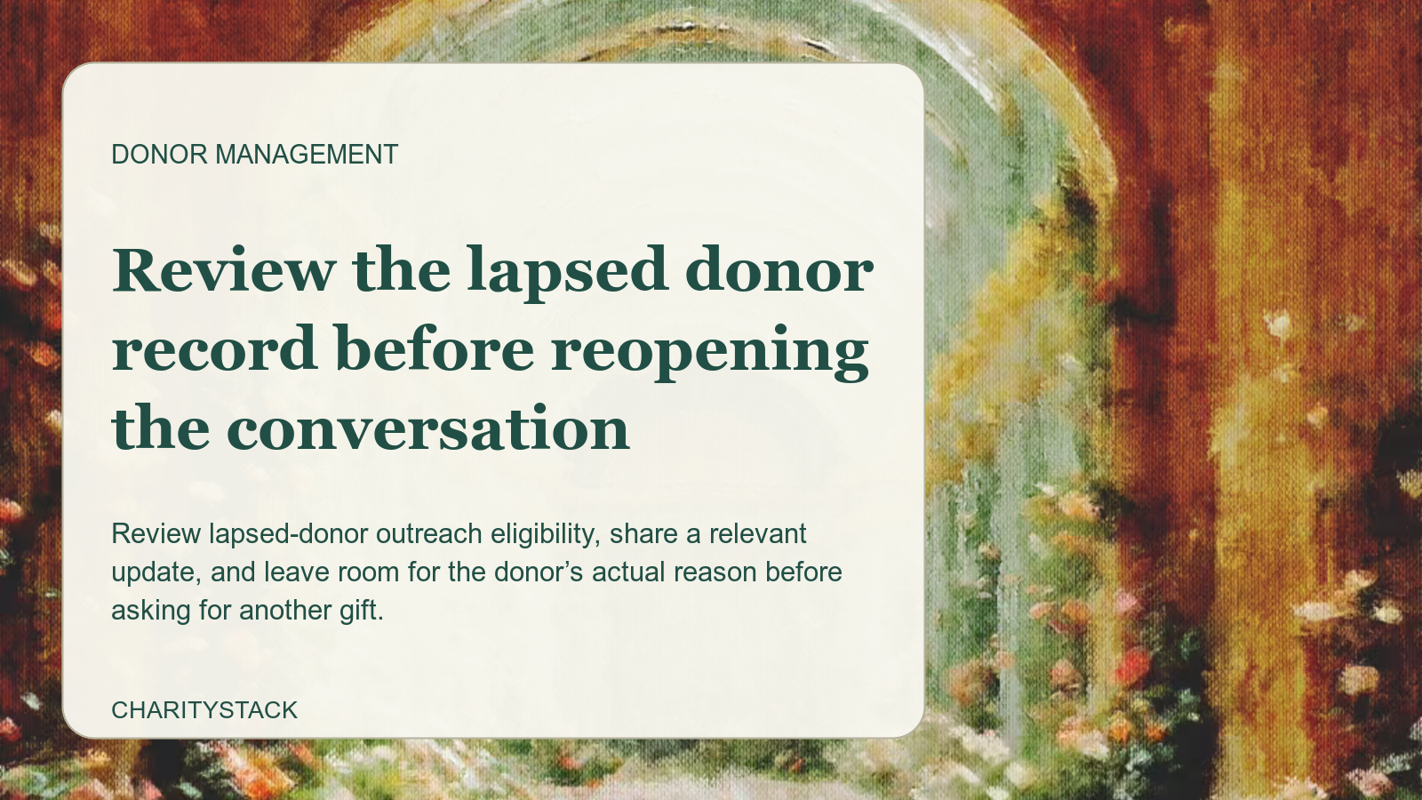 Editorial card over an Aurelia painting of a sequence of flowered garden arches.